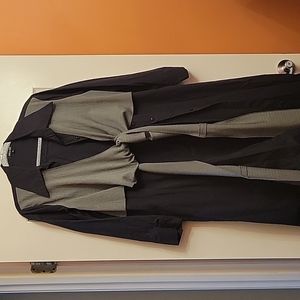 Mouline knee length dress with grey wrap around belt attached